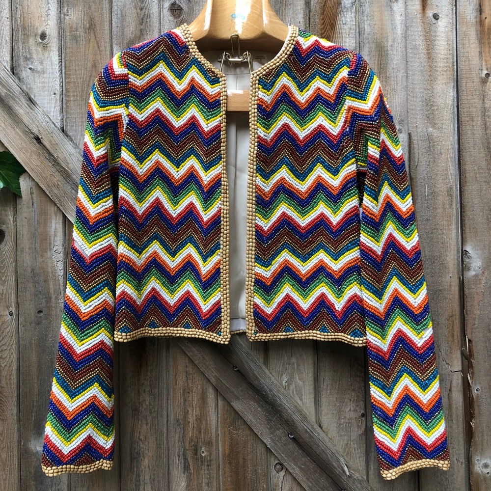 Alice + Olivia Beaded Chevron Crop Jacket